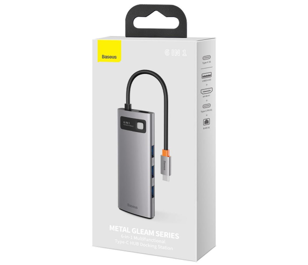 BASEUS Hub 6w1 Metal Gleam USB-C do 3x USB 3.0 + HDMI + USB-C PD + RJ45 CAHUB-CW0G - 731597 - zdjęcie 6